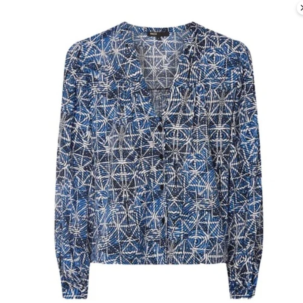 Maje Cotik Print Baloon Sleeve Cotton Blouse